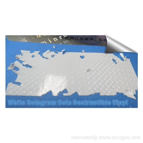 New Minrui White Small Dots Holographic Destructible Vinyl Material,security 3d White Dots Hologram Destructive Vinyl 